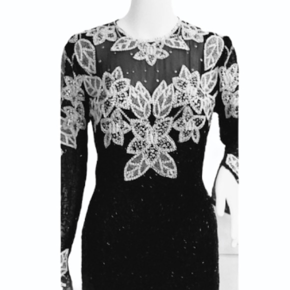 NEIMAN MARCUS Black Tie Beaded Formal Dress - Picture 3 of 10